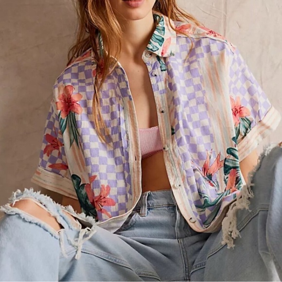 Free People Tops - NWT Free People Retro Tropics Shirt in Sunset Combo